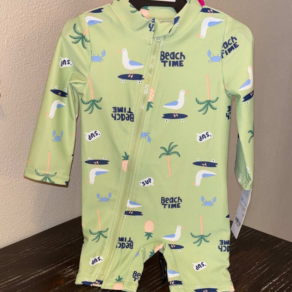 Carter's Lime Green 'Beach Time' Kids Rashguard One-Piece